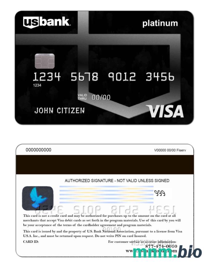 USA U.S. Bank visa platyna karta przykład w formacie PSD